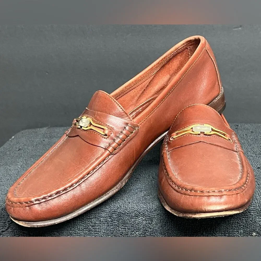 Salvatore Ferragamo Silver Gold Gancini Bit loafers 8.5 D Soft Brown Leather